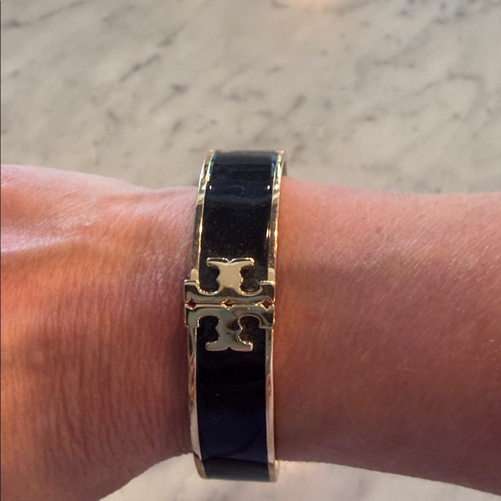 Tory Burch Black Enamel Bracelet with Gold Accents